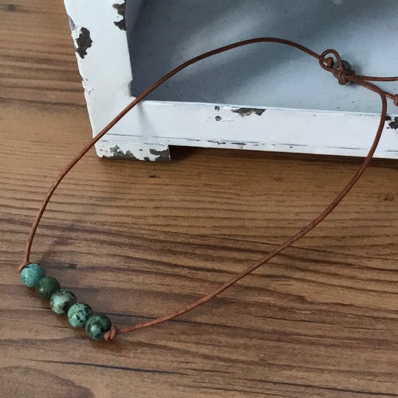 Boho Artisan Genuine Turquoise & Leather Necklace - Picture 2 of 8